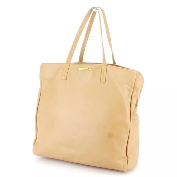 miu miu tote bag logo pink beige leather Authentic used